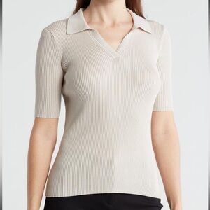 Elie. Elie Tahari Silk Blend Ribbed Knit Polo Sweater | Size L